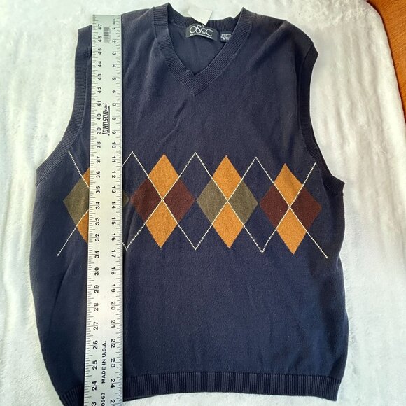 OSCC Old School Clothing Co. Womens Argyle Sweater Vest Navy Large V-Neck New - Picture 6 of 6